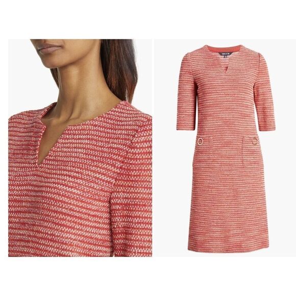 New $350 Misook Tweed Shift Dress in Sunset Red Size Large - Picture 3 of 6